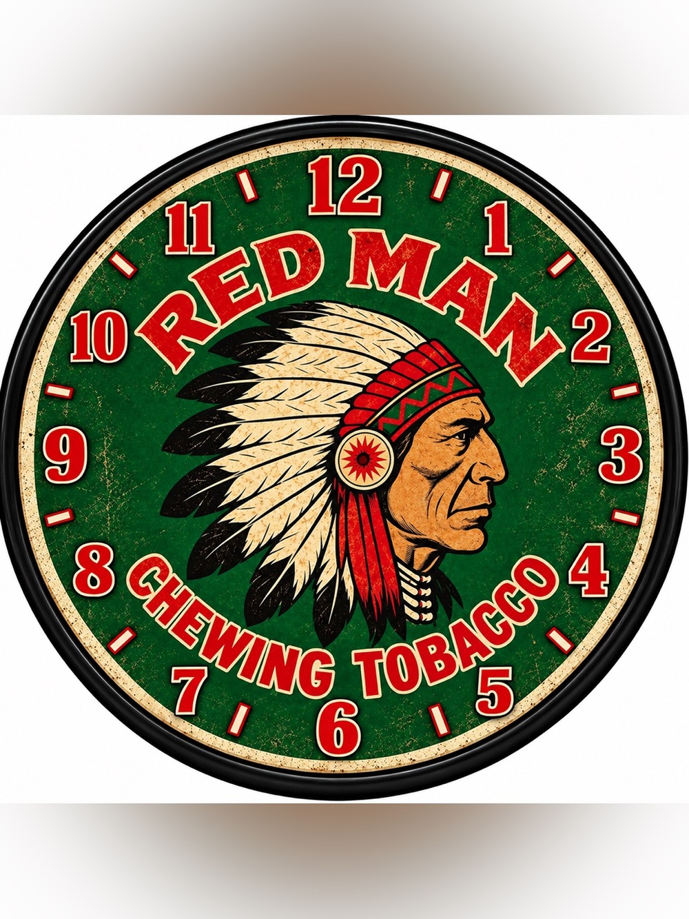 Red Man Chewing Tobacco Vintage-Style Green Wall Clock